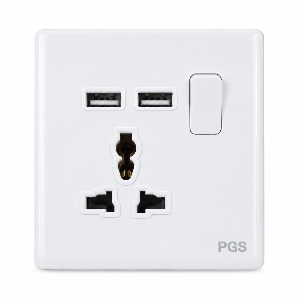 MF switched socket withneon + 2USB